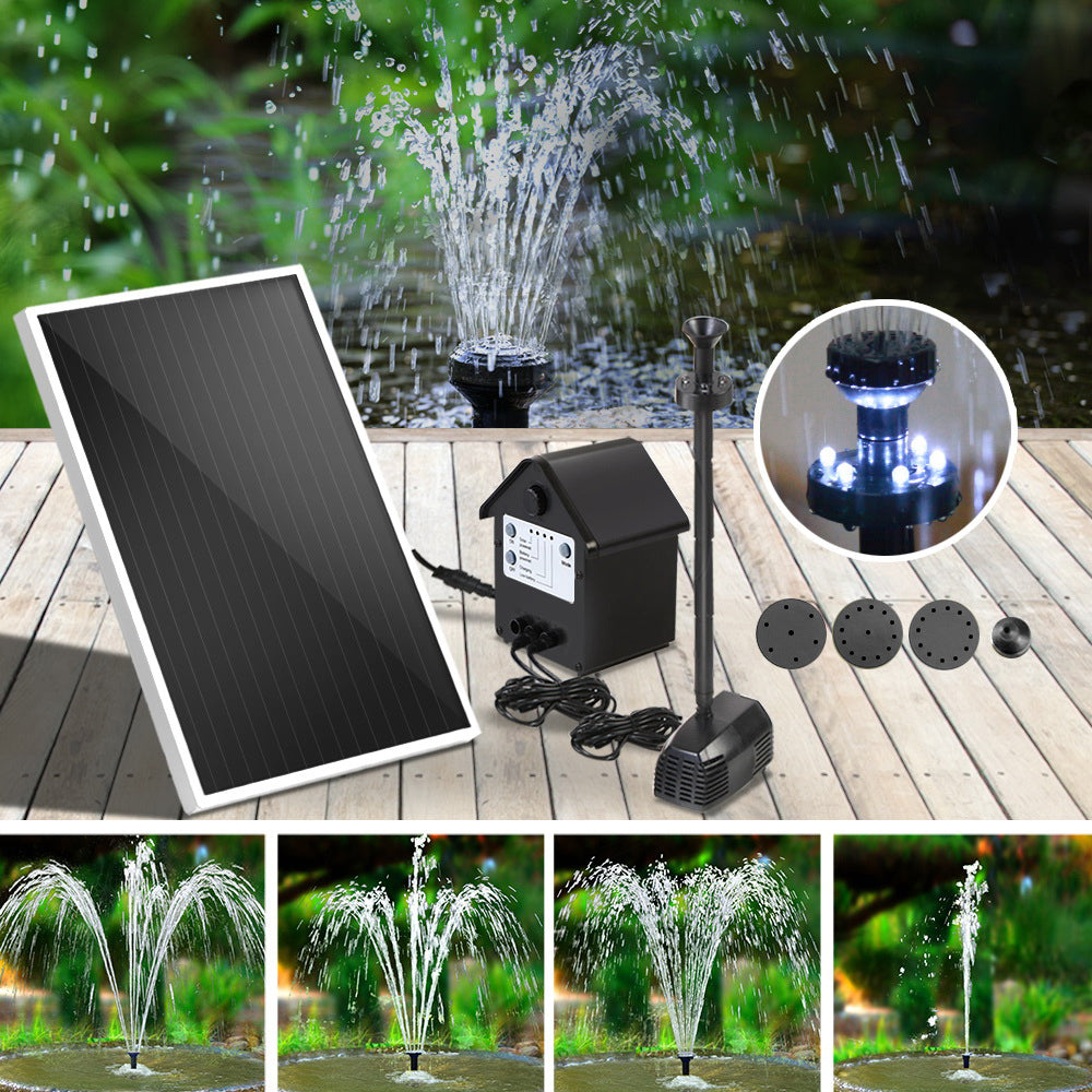 Eco-Friendly Solar Garden Fountain Pump with LED Illumination and Rechargeable Battery