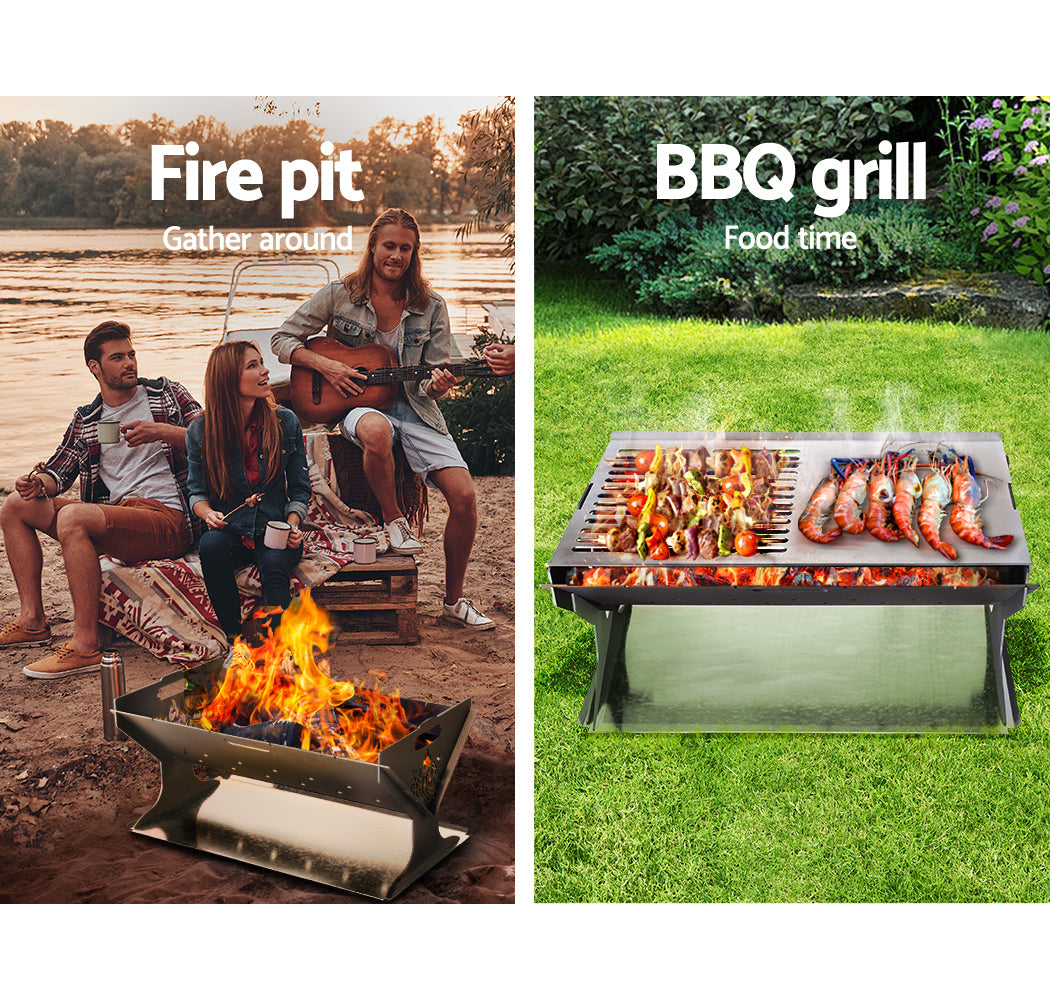 Compact Outdoor Steel BBQ Fire Pit with Foldable Design for Camping and Patio Use