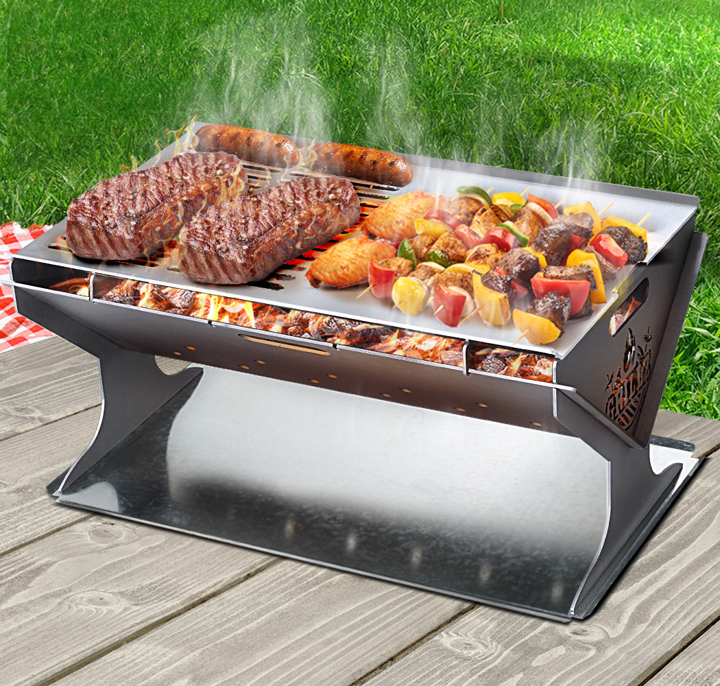 Compact Outdoor Steel BBQ Fire Pit with Foldable Design for Camping and Patio Use