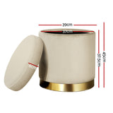 Velvet Round Storage Ottoman with Tufted Seat and Gold Accents - Side View