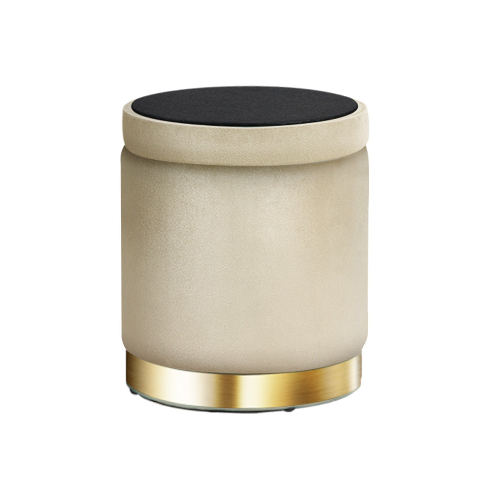 Velvet Round Storage Ottoman with Tufted Seat and Gold Accents