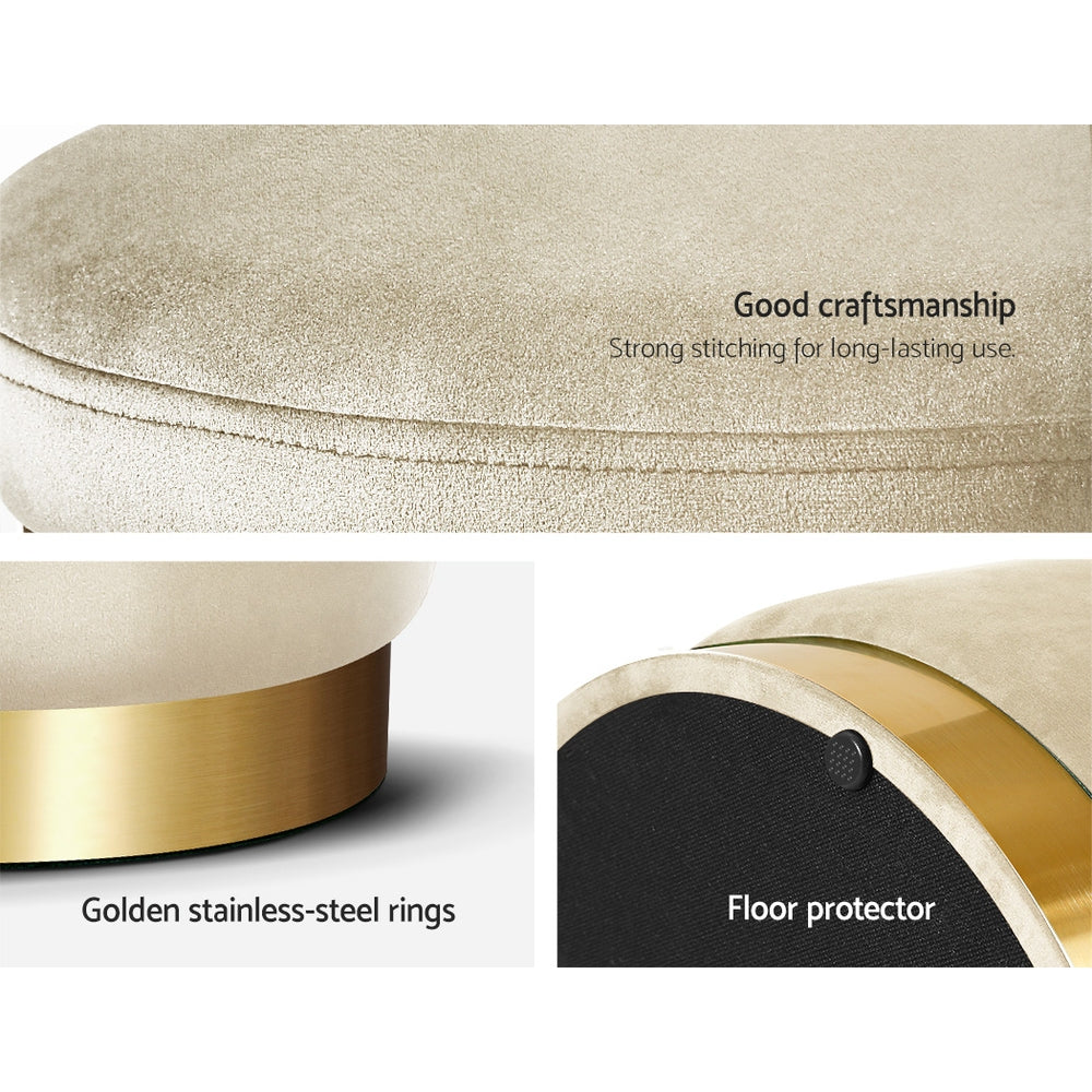 Velvet Round Storage Ottoman with Tufted Seat and Gold Accents