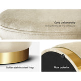 Velvet Round Storage Ottoman with Tufted Seat and Gold Accents - Close-Up Angle