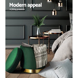 Elegant Green Velvet Storage Ottoman with Gold Accents and Soft Seat - Rear View