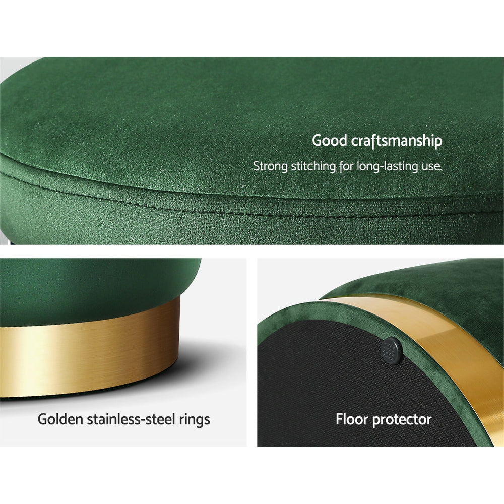 Elegant Green Velvet Storage Ottoman with Gold Accents and Soft Seat