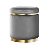 Elegant Tufted Velvet Ottoman Footstool with Stainless Steel Accents - Front View