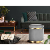 Elegant Tufted Velvet Ottoman Footstool with Stainless Steel Accents - Low Angle