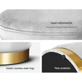 Elegant Grey Velvet Round Footstool with Gold Accents and Floor Protector - Rear View