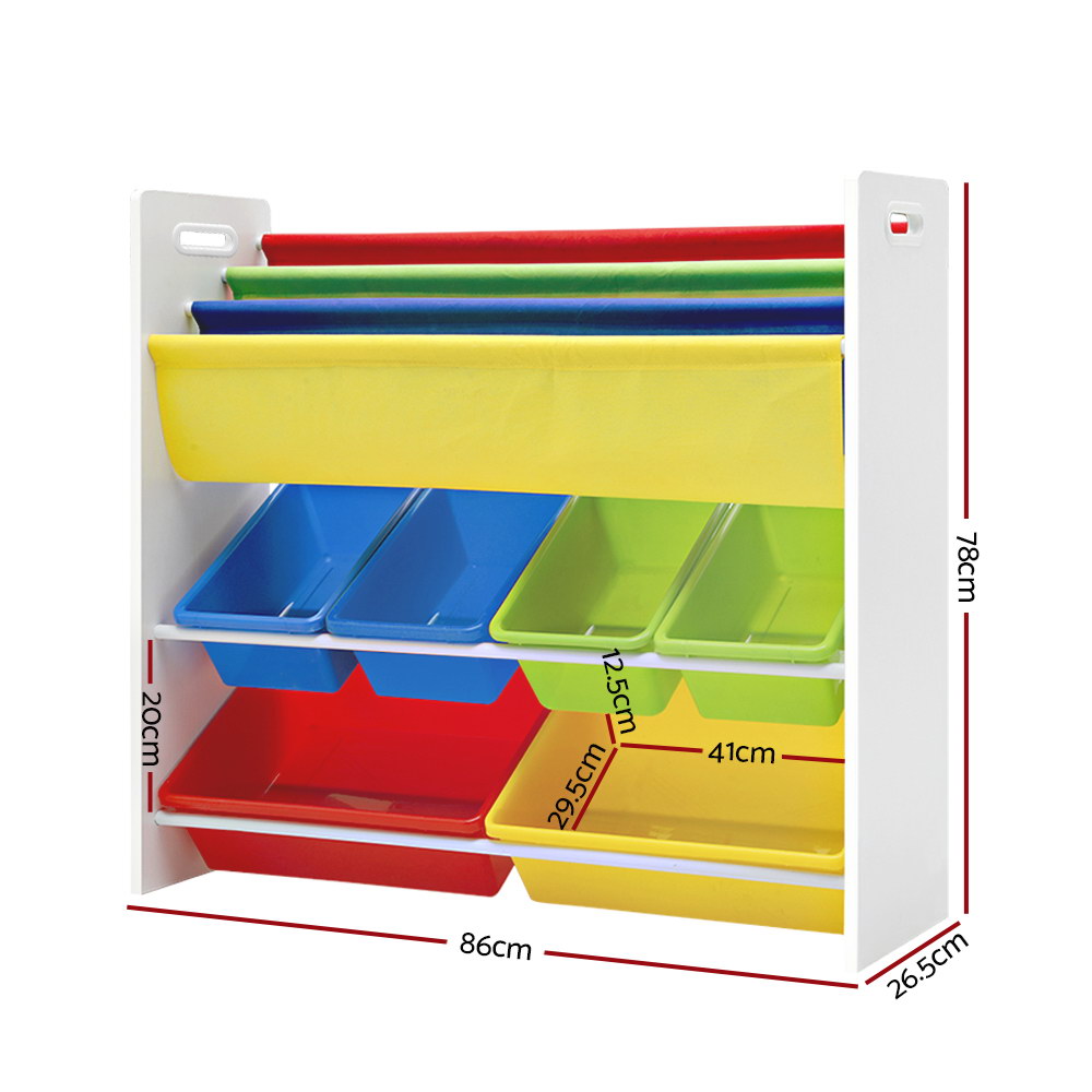Colorful Keezi Kids Bookshelf and Toy Storage Organizer with Removable Bins