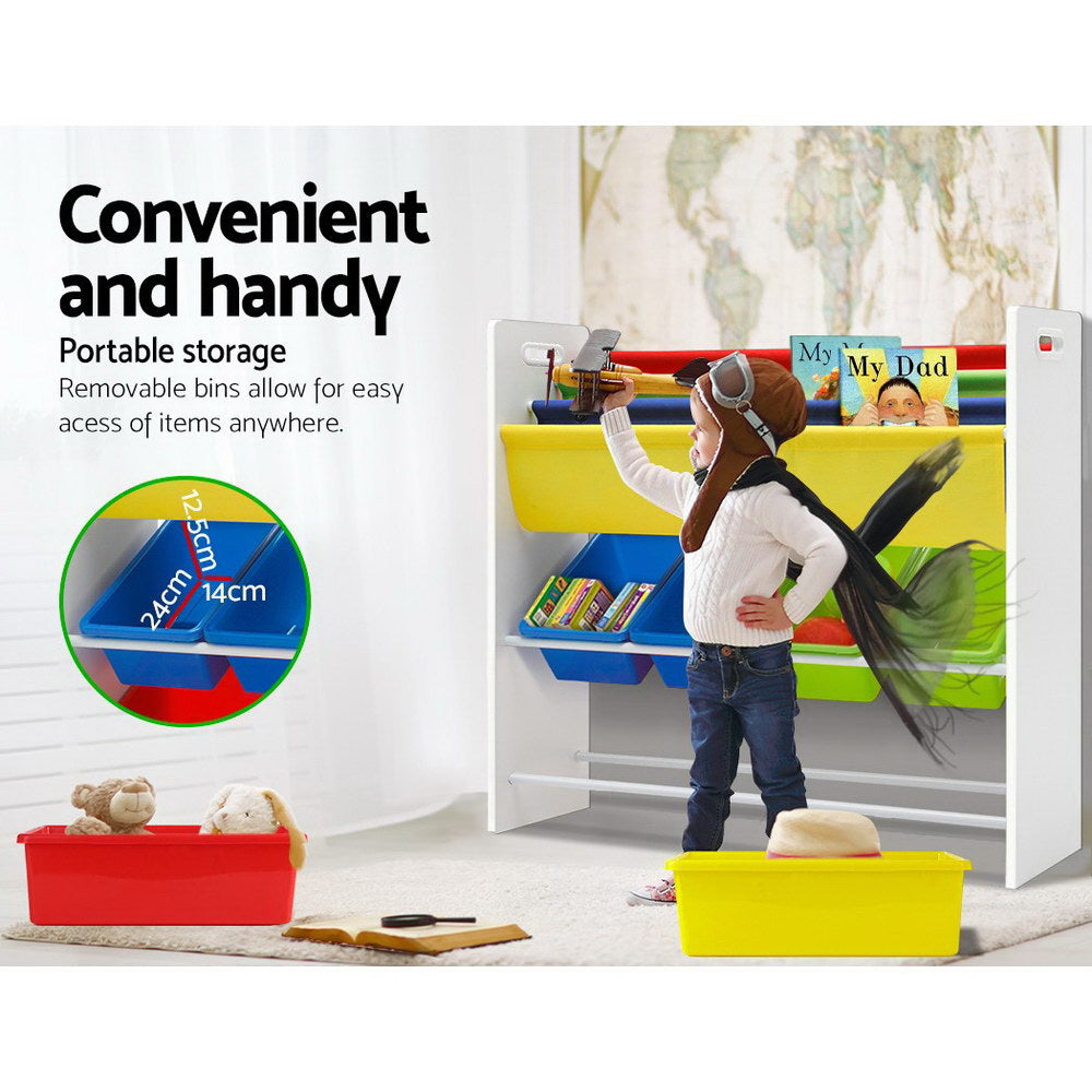 Colorful Keezi Kids Bookshelf and Toy Storage Organizer with Removable Bins