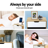 Modern Two-Tone Wooden Nightstand with Drawer and Shelf Storage - Low Angle