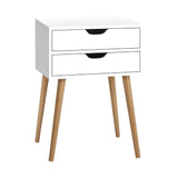 Scandinavian-Style White Wooden Nightstand with Storage Drawers - Front View