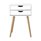 Scandinavian-Style White Wooden Nightstand with Storage Drawers - Top-Down View