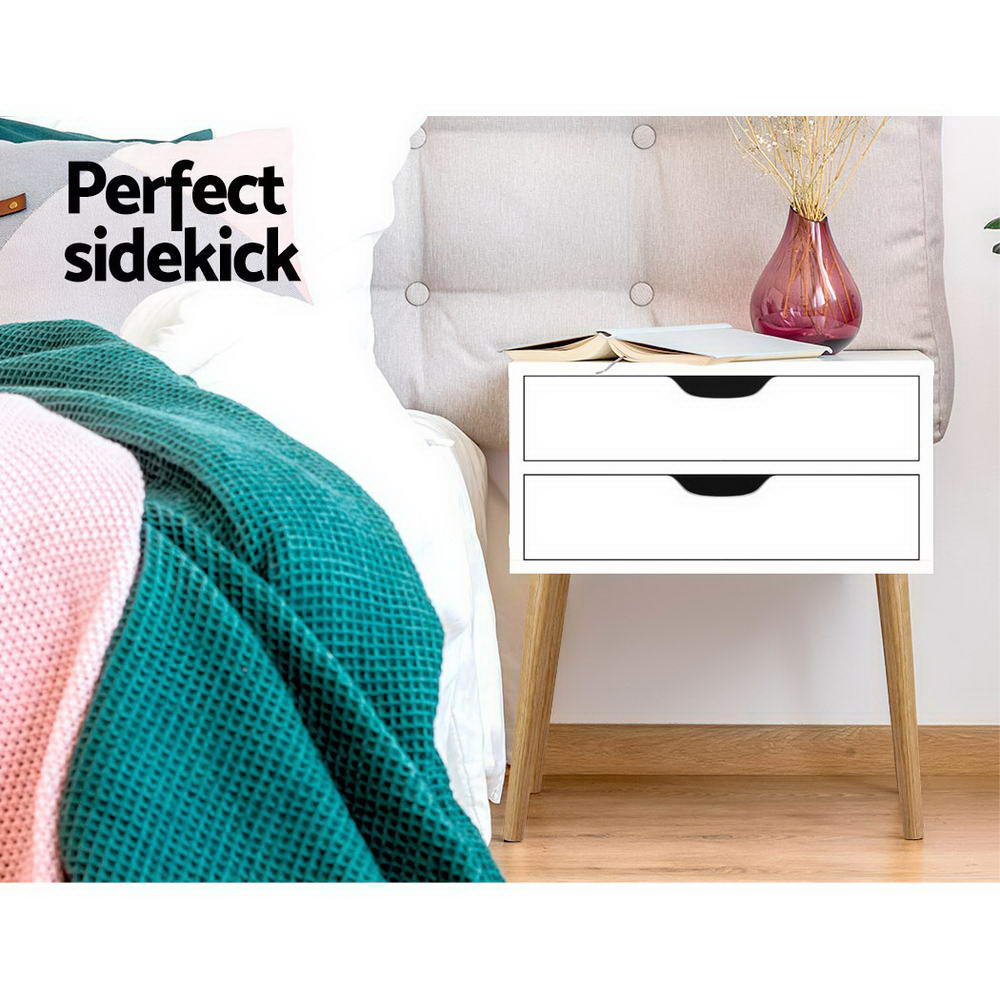 Scandinavian-Style White Wooden Nightstand with Storage Drawers