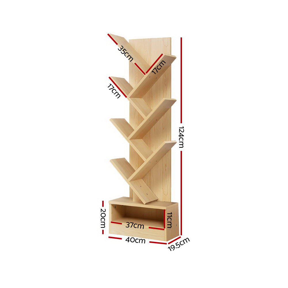 Natural 7-Tier Tree-Shaped Bookshelf - Artiss Display Rack for Books and Decor