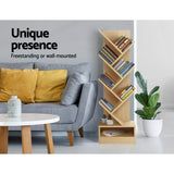 Natural 7-Tier Tree-Shaped Bookshelf - Artiss Display Rack for Books and Decor - Side View