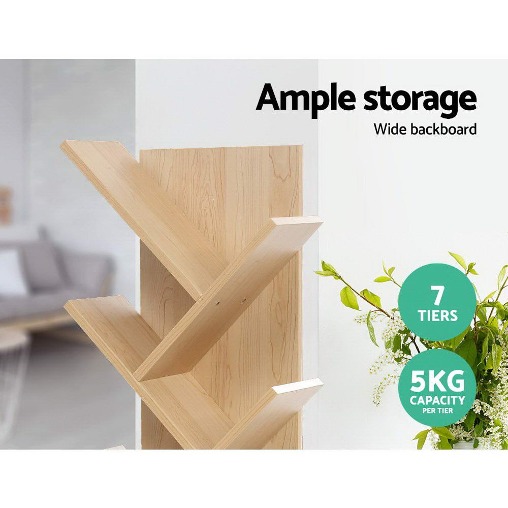 Natural 7-Tier Tree-Shaped Bookshelf - Artiss Display Rack for Books and Decor