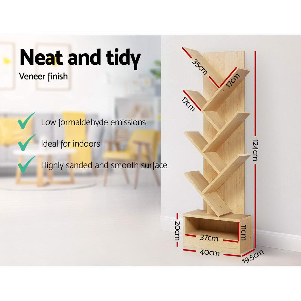 Natural 7-Tier Tree-Shaped Bookshelf - Artiss Display Rack for Books and Decor