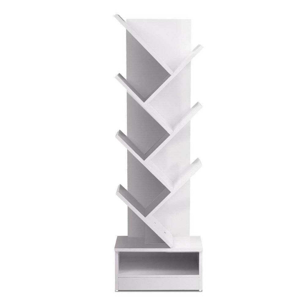 Creative 7-Tier Tree-Shaped Bookshelf - Elegant White Storage Rack for Books and Displays