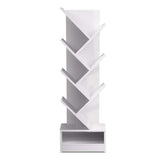 Creative 7-Tier Tree-Shaped Bookshelf - Elegant White Storage Rack for Books and Displays