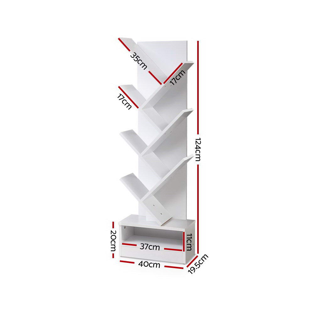 Creative 7-Tier Tree-Shaped Bookshelf - Elegant White Storage Rack for Books and Displays