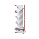 Creative 7-Tier Tree-Shaped Bookshelf - Elegant White Storage Rack for Books and Displays - Front View