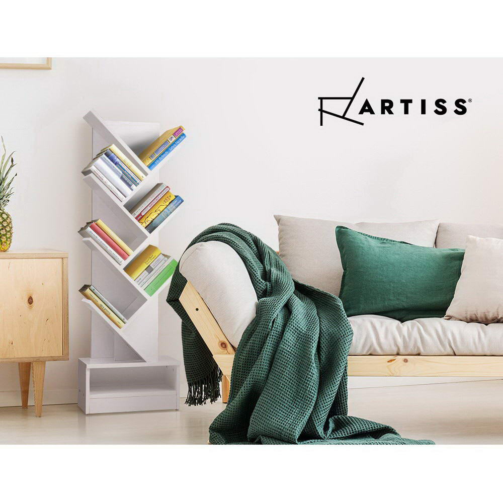 Creative 7-Tier Tree-Shaped Bookshelf - Elegant White Storage Rack for Books and Displays