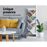 Creative 7-Tier Tree-Shaped Bookshelf - Elegant White Storage Rack for Books and Displays - Top-Down View