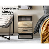 Contemporary Wood Nightstand with Drawers and Open Shelf - Artiss Bedside Table - Rear View