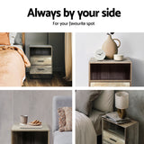 Contemporary Wood Nightstand with Drawers and Open Shelf - Artiss Bedside Table - Close-Up Angle