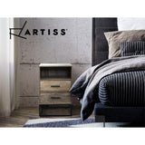 Contemporary Wood Nightstand with Drawers and Open Shelf - Artiss Bedside Table - Low Angle