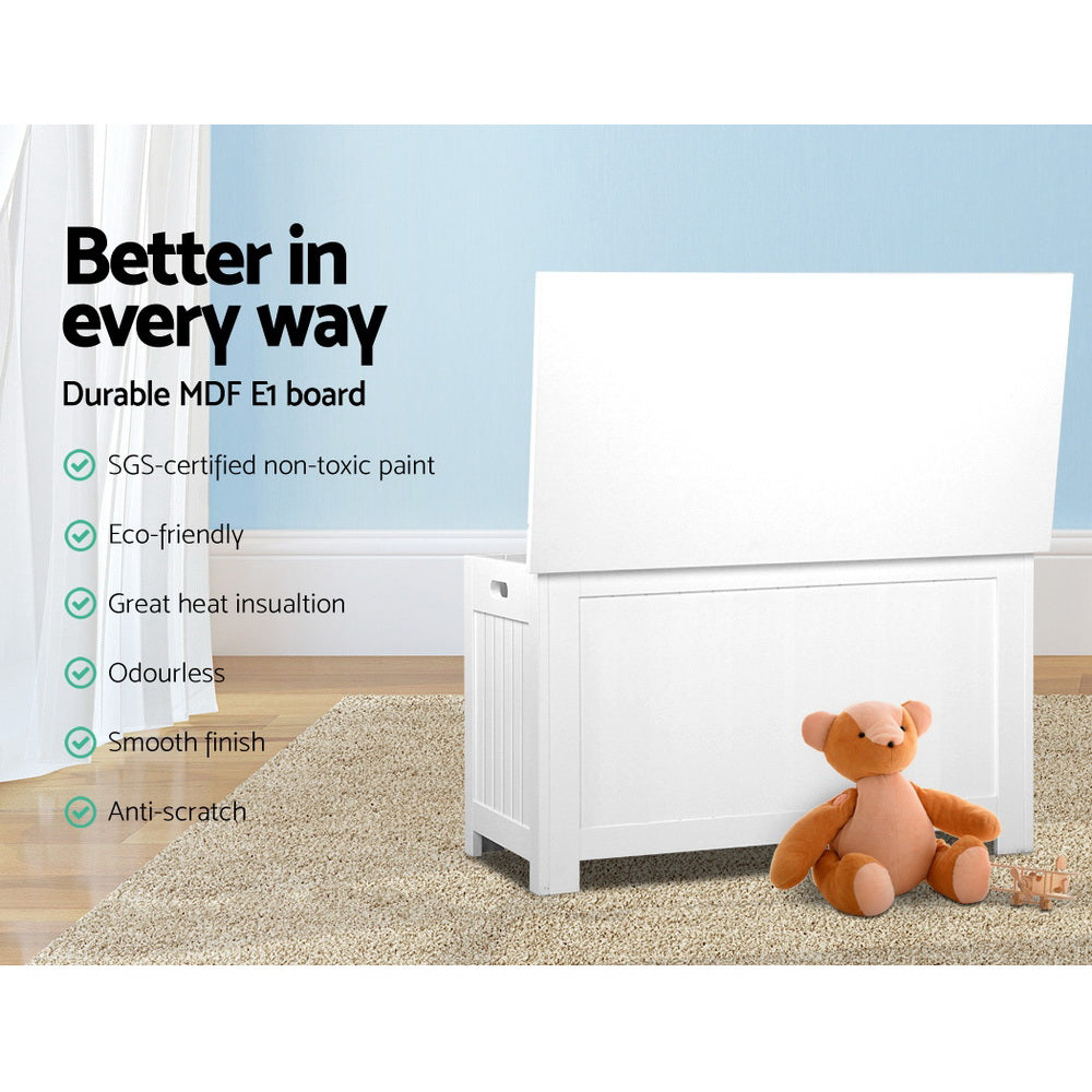 Keezi Eco-Friendly White Wooden Toy Storage Chest for Kids' Rooms