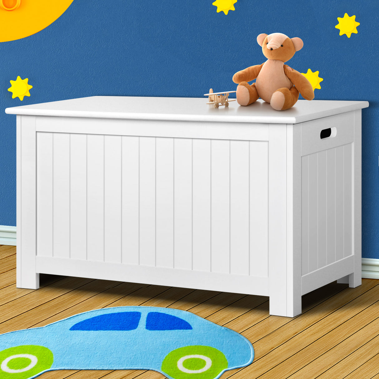 Keezi Eco-Friendly White Wooden Toy Storage Chest for Kids' Rooms
