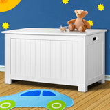 Keezi Eco-Friendly White Wooden Toy Storage Chest for Kids' Rooms - Close-Up Angle