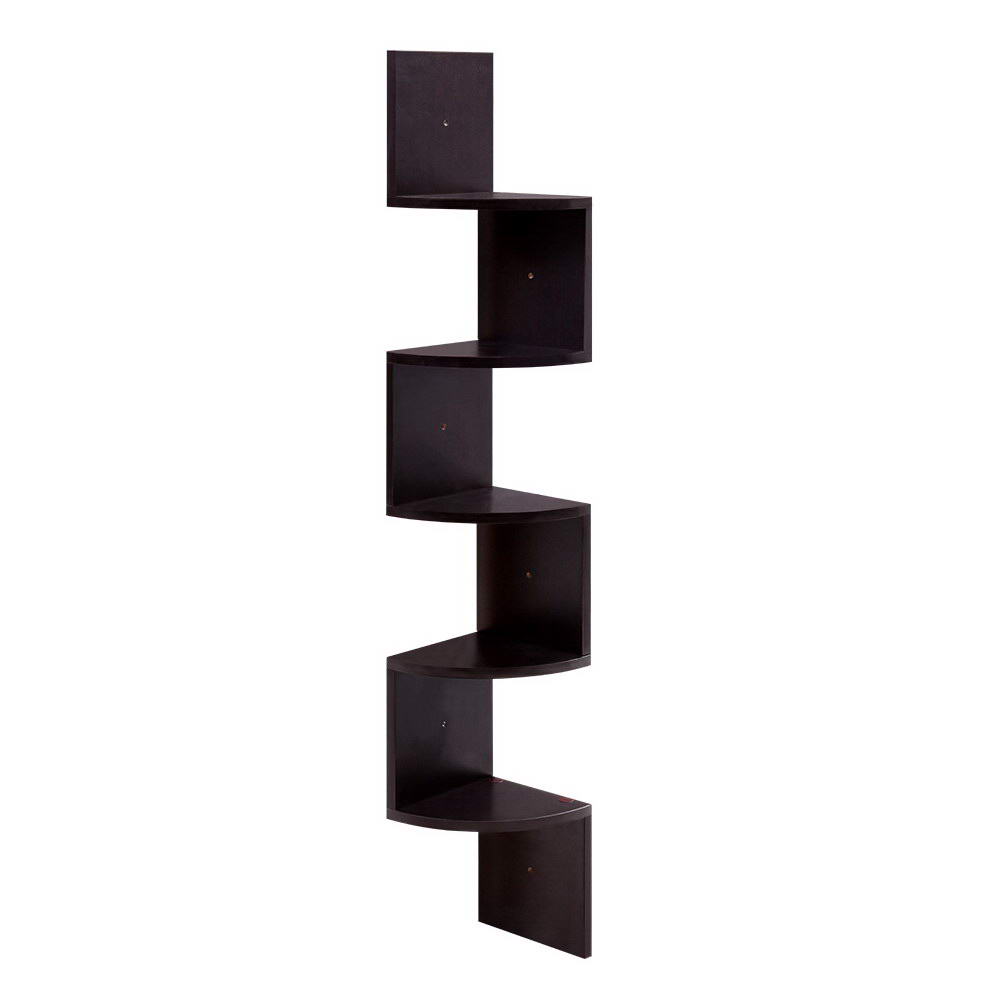 Artiss Zig-Zag 5-Tier Floating Corner Shelf - Brown Wall-Mounted Display Rack