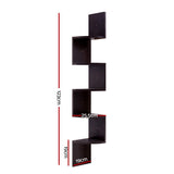Artiss Zig-Zag 5-Tier Floating Corner Shelf - Brown Wall-Mounted Display Rack - Front View