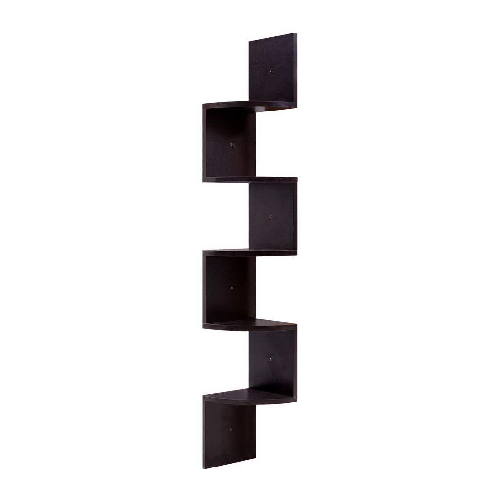 Artiss Zig-Zag 5-Tier Floating Corner Shelf - Brown Wall-Mounted Display Rack