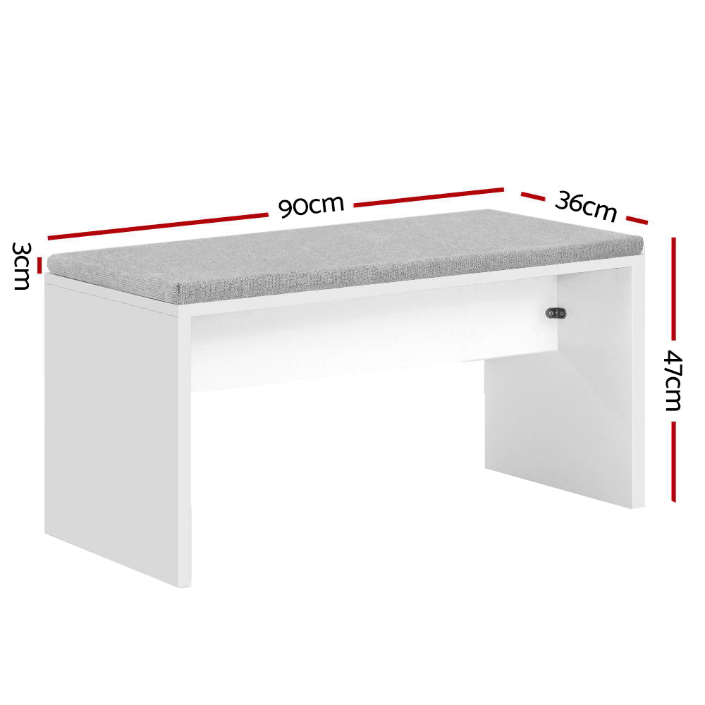 Artiss Contemporary White Dining Bench with Comfortable Cushion - 90cm