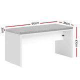 Artiss Contemporary White Dining Bench with Comfortable Cushion - 90cm - Side View