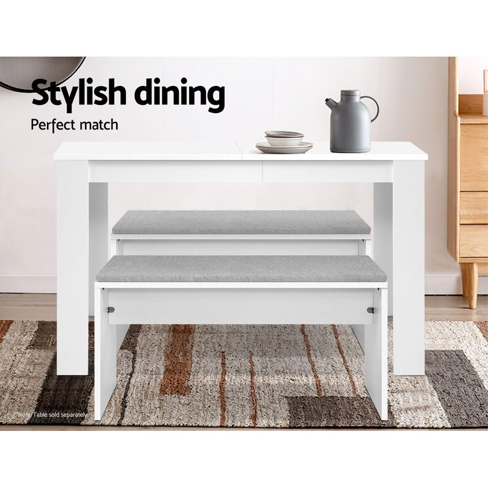 Artiss Contemporary White Dining Bench with Comfortable Cushion - 90cm