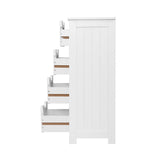 Rustic White Storage Cabinet with Four Drawers - Multi-Functional Chest for Home Use - 45-Degree Angle