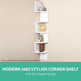 5-Tier White Corner Wall Shelf for Home Decor - Side View