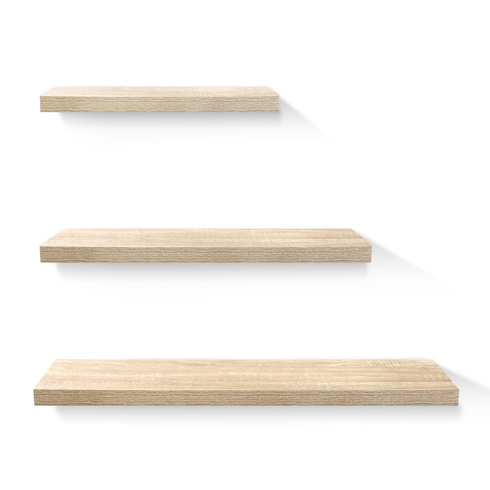 Artiss 3-Piece Oak Floating Shelf Set for DIY Wall Storage and Display