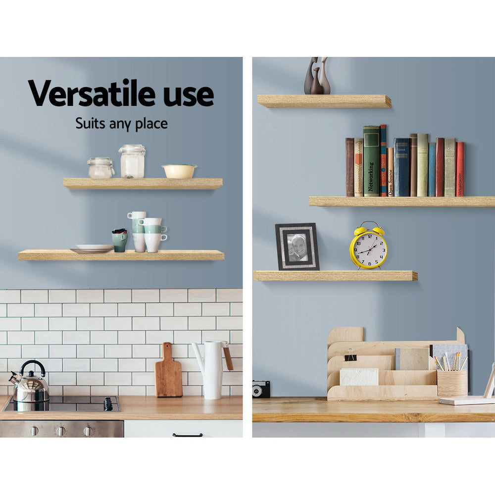 Artiss 3-Piece Oak Floating Shelf Set for DIY Wall Storage and Display