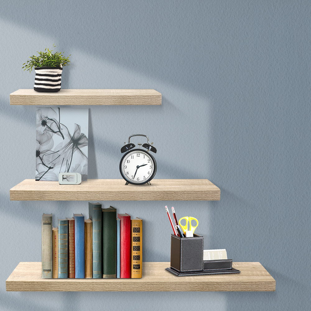 Artiss 3-Piece Oak Floating Shelf Set for DIY Wall Storage and Display