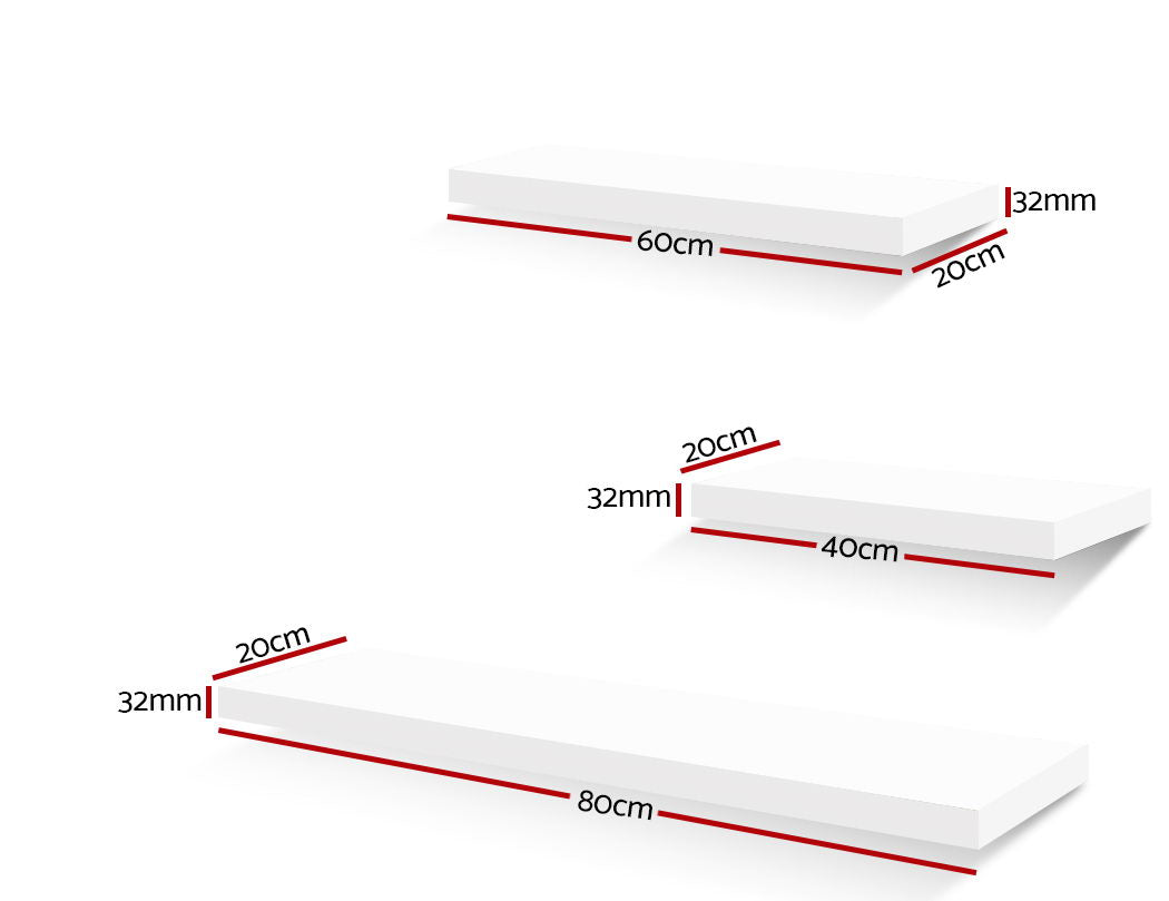 Artiss White 3-Piece Wall Mounted Floating Shelves Set