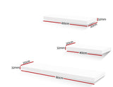 Artiss White 3-Piece Wall Mounted Floating Shelves Set - Side View