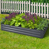Set of 2 Aluminium Grey Galvanised Steel Raised Planters - 210x90x30cm - Low Angle