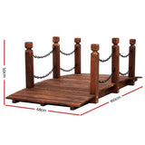 Charming Rustic Wooden Garden Bridge with Chain Rail - 160cm Outdoor Decor - Front View