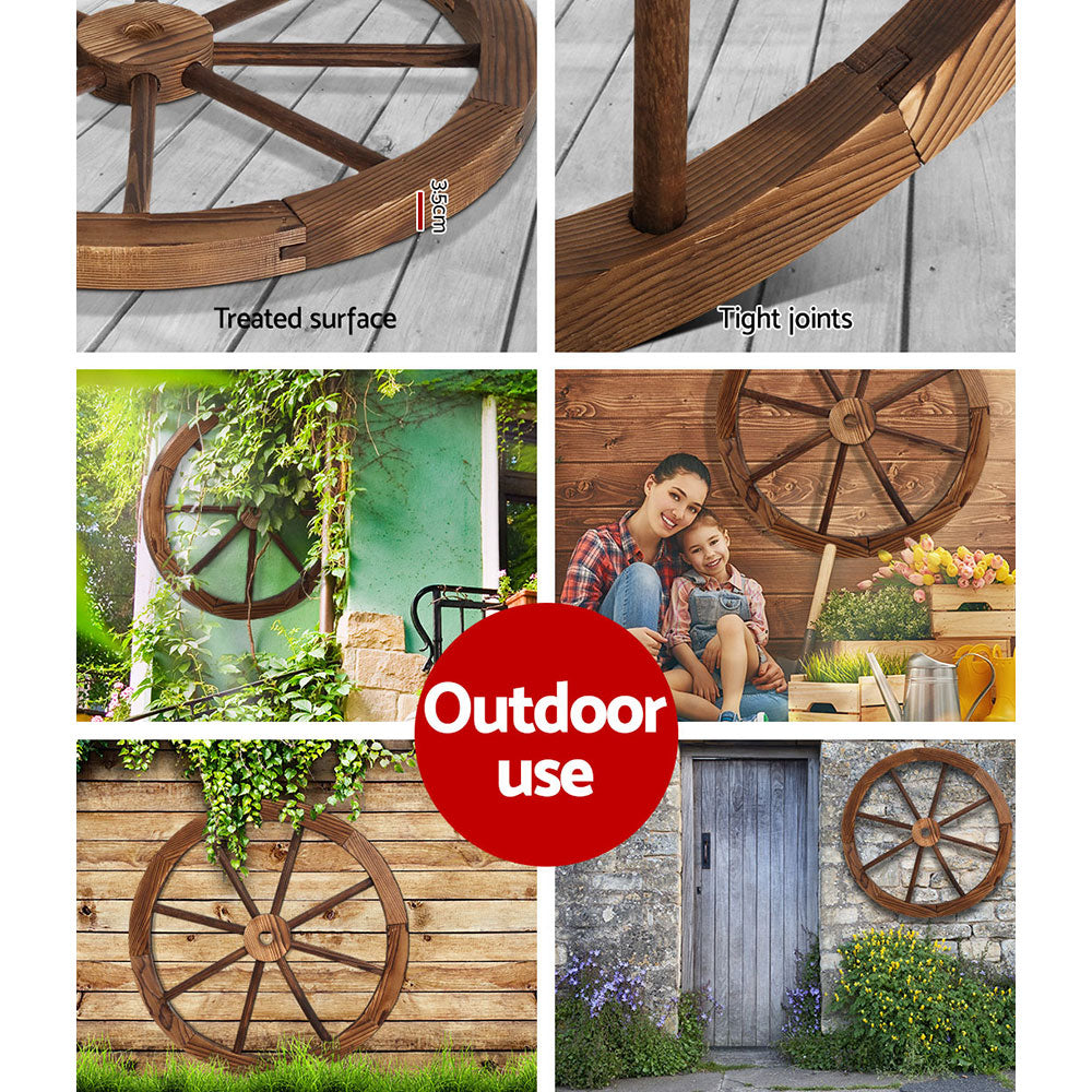 Vintage Fir Wood Wagon Wheel Pair
